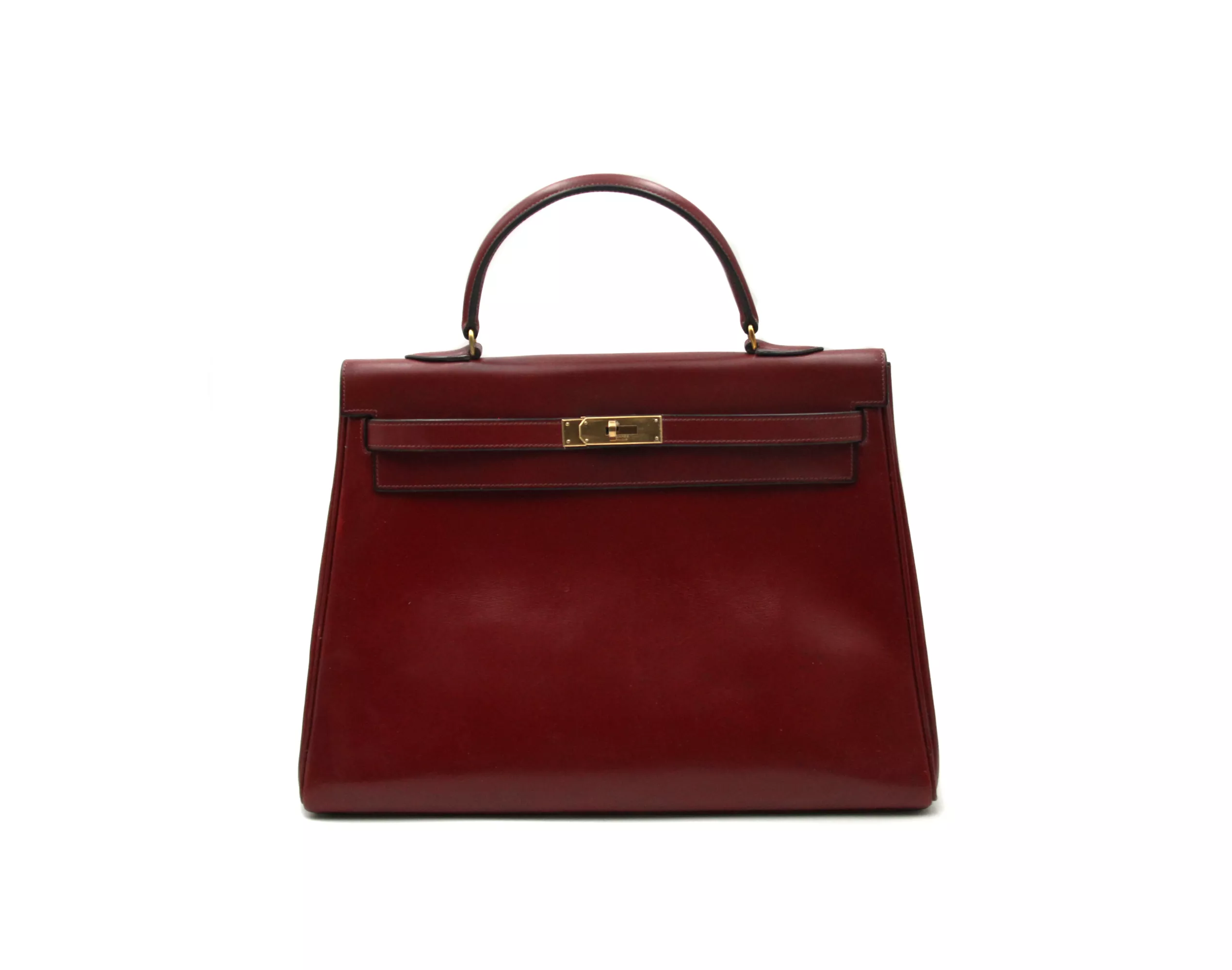 Hermes Kelly 35 Vintage Box Bordeaux mit Gold Hardware – Ansicht 1