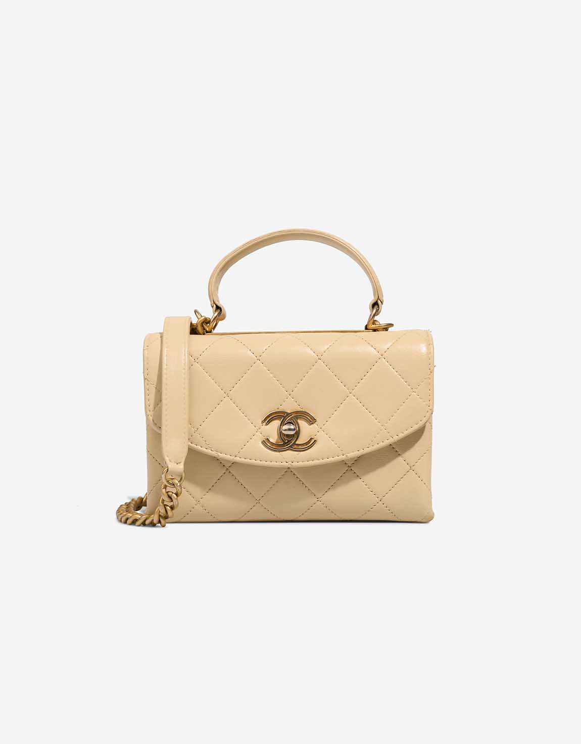 Chanel Timeless Handle kleine Tasche Lammleder Beige – Ansicht 1