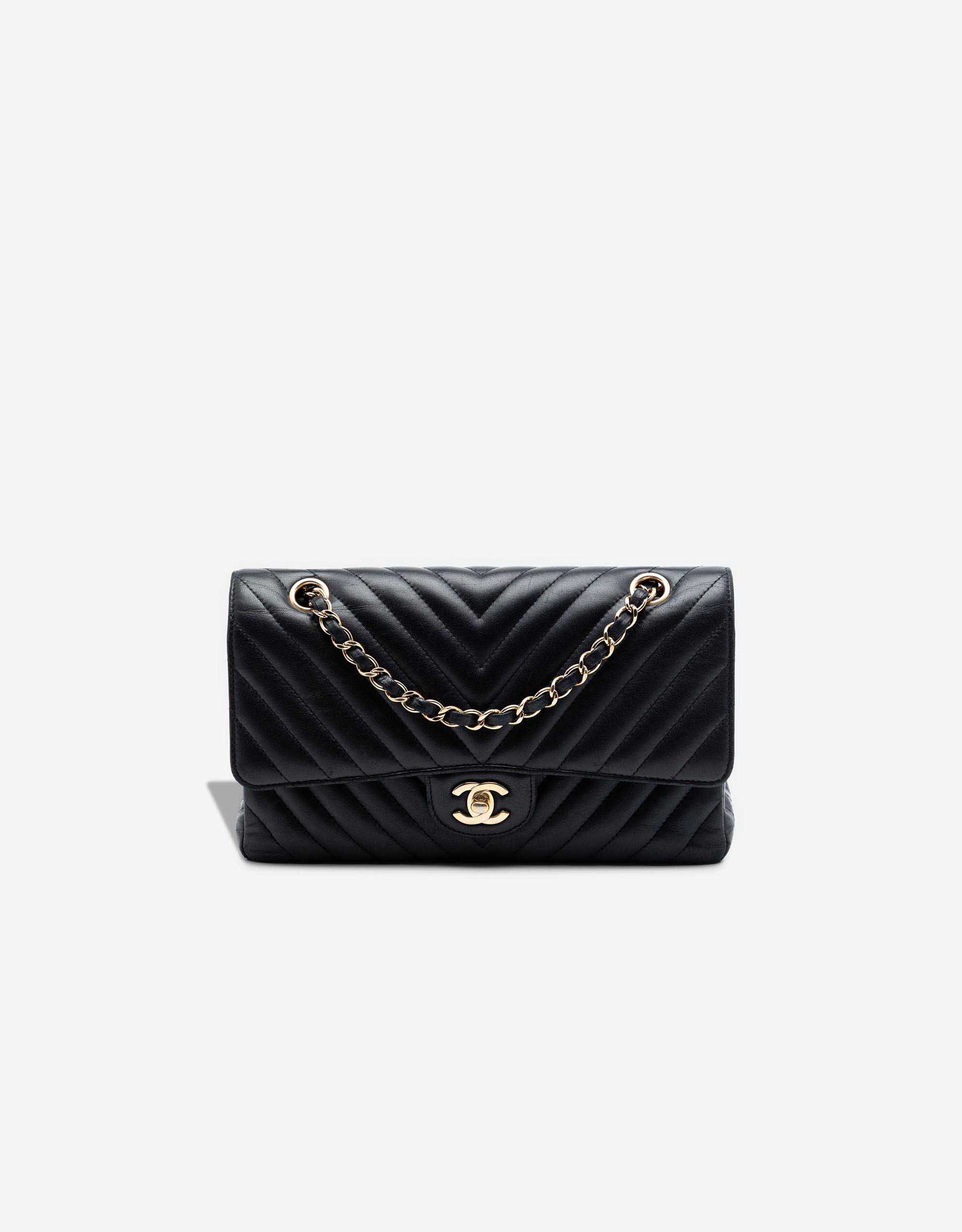 Chanel Timeless Chevron mittelgroße Tasche Lammleder Schwarz – Ansicht 1