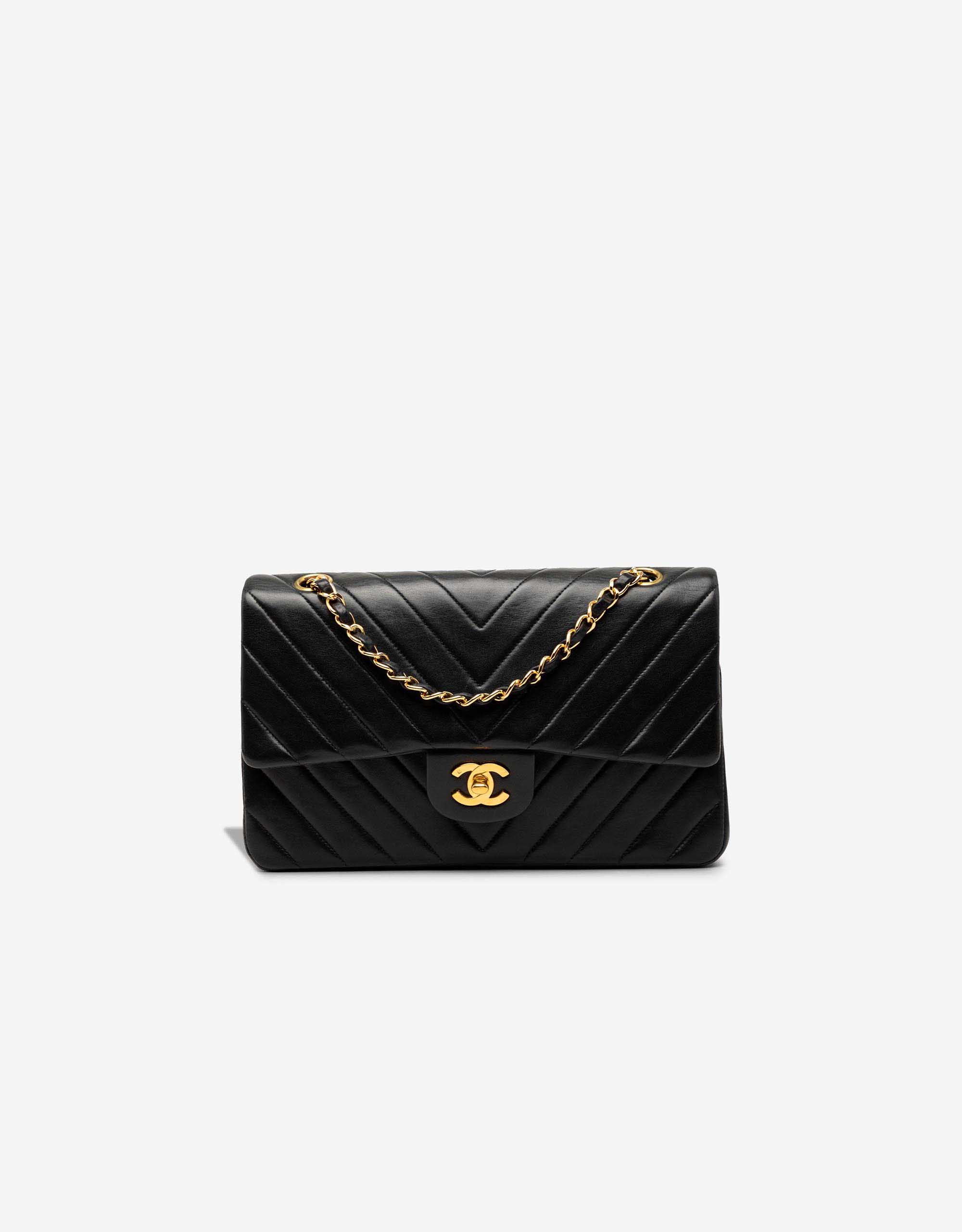 Chanel Timeless Chevron mittelgroße Tasche Lammleder Schwarz – Ansicht 1