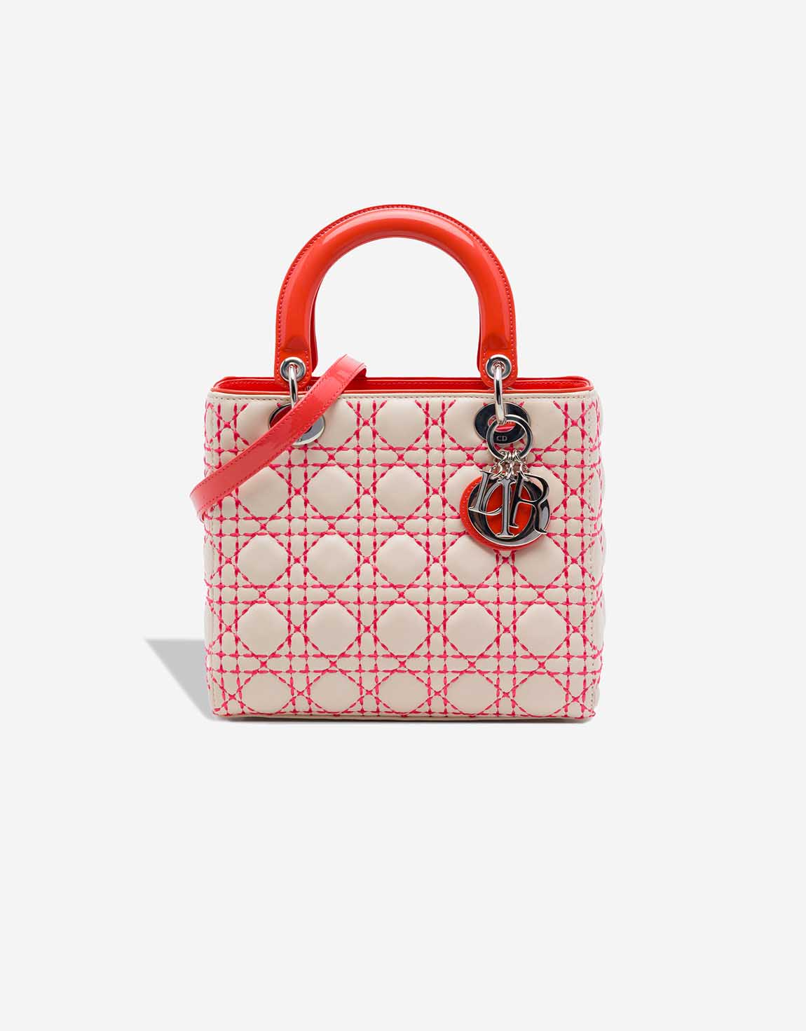 Dior Lady mittelgroße Tasche Lammleder Beige / Rot – Ansicht 1