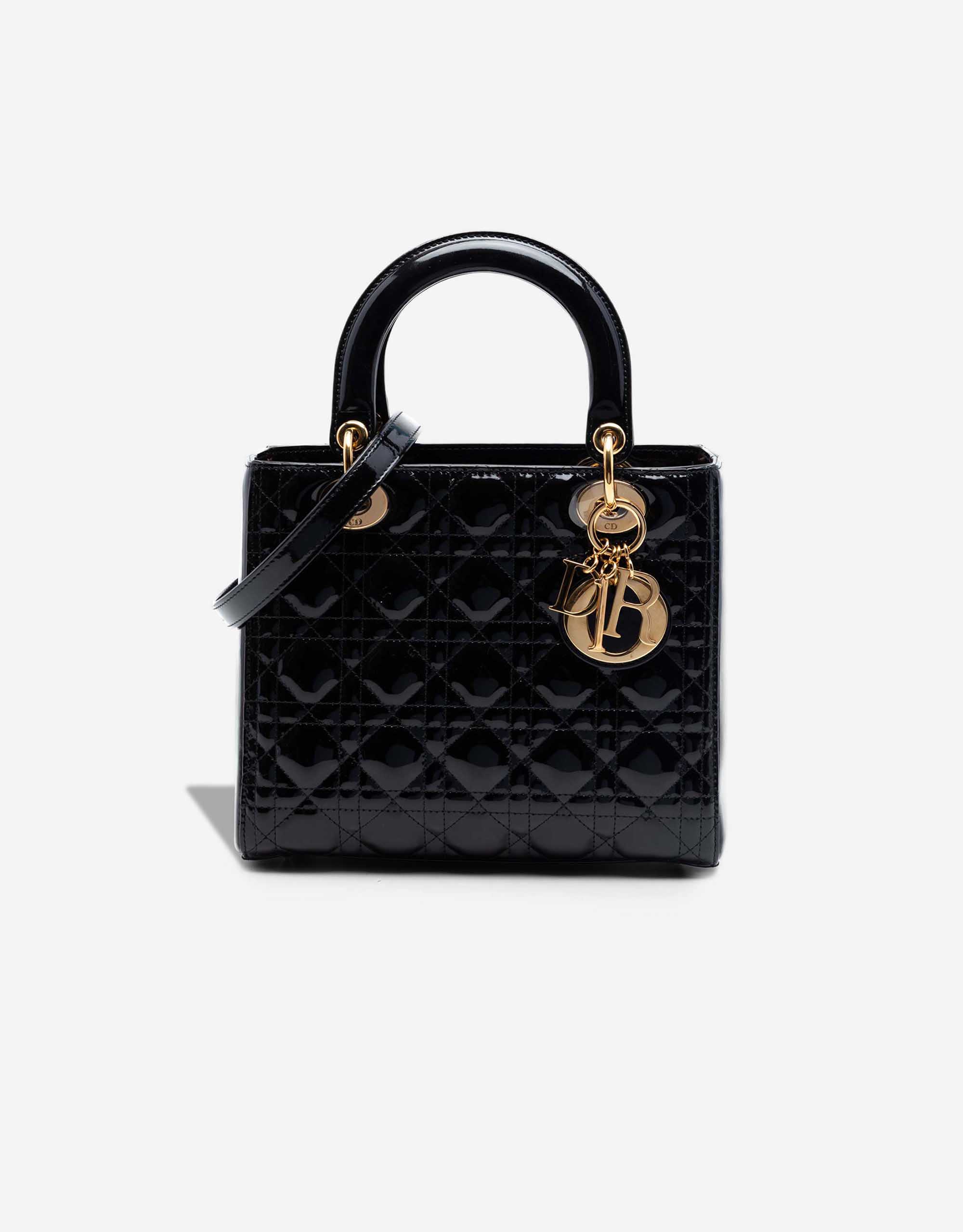 Dior Lady mittelgroße Tasche Lackleder Black – Ansicht 1