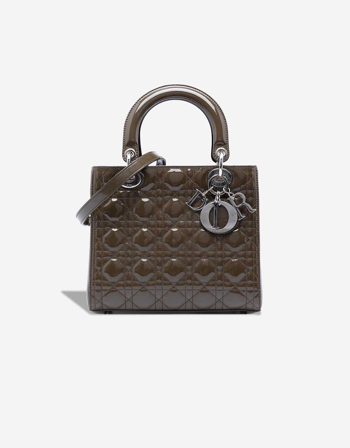 Dior Lady mittelgroße Tasche Lackleder Braun – Ansicht 1