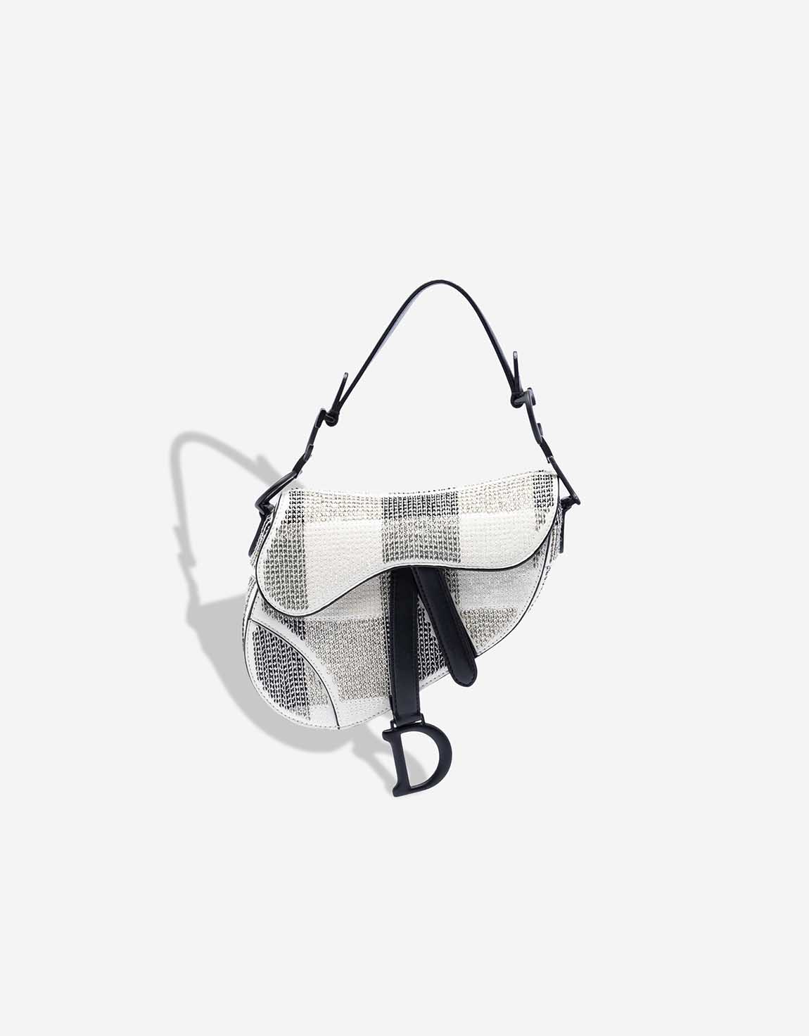 Dior Saddle Mini-Tasche Kalbsleder / Pailletten Weiß / Schwarz – Ansicht 1