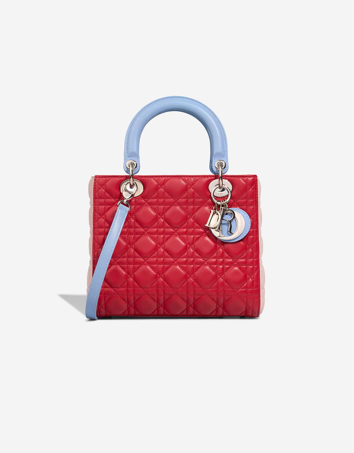 Dior Lady mittelgroße Tasche Lammleder Rot / Hellrosa / Blau – Ansicht 1