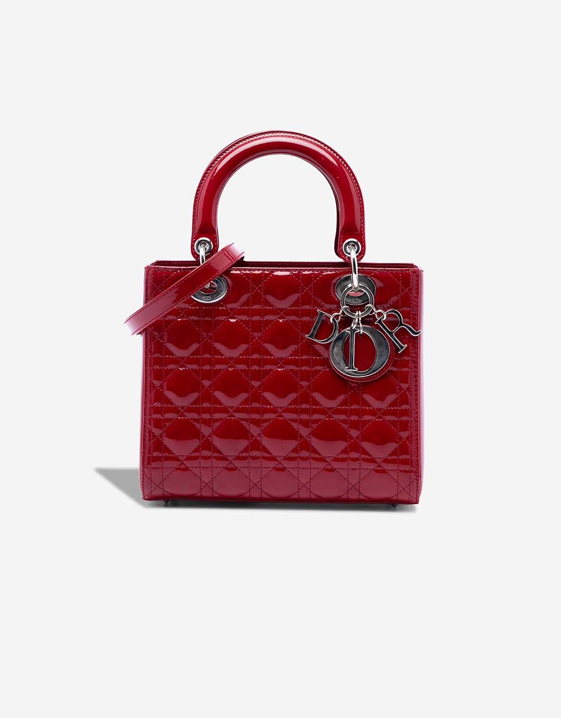 Dior Lady mittelgroße Tasche Lackleder Rot – Ansicht 1