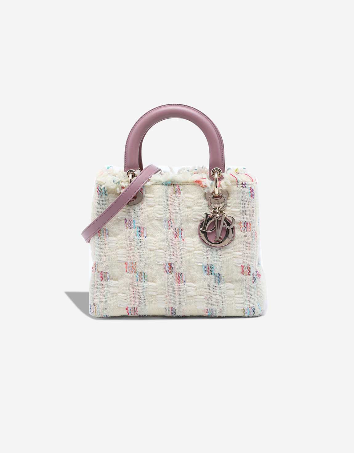 Dior Lady mittelgroße Tasche Tweed / Lammleder Weiß / Lila – Ansicht 1