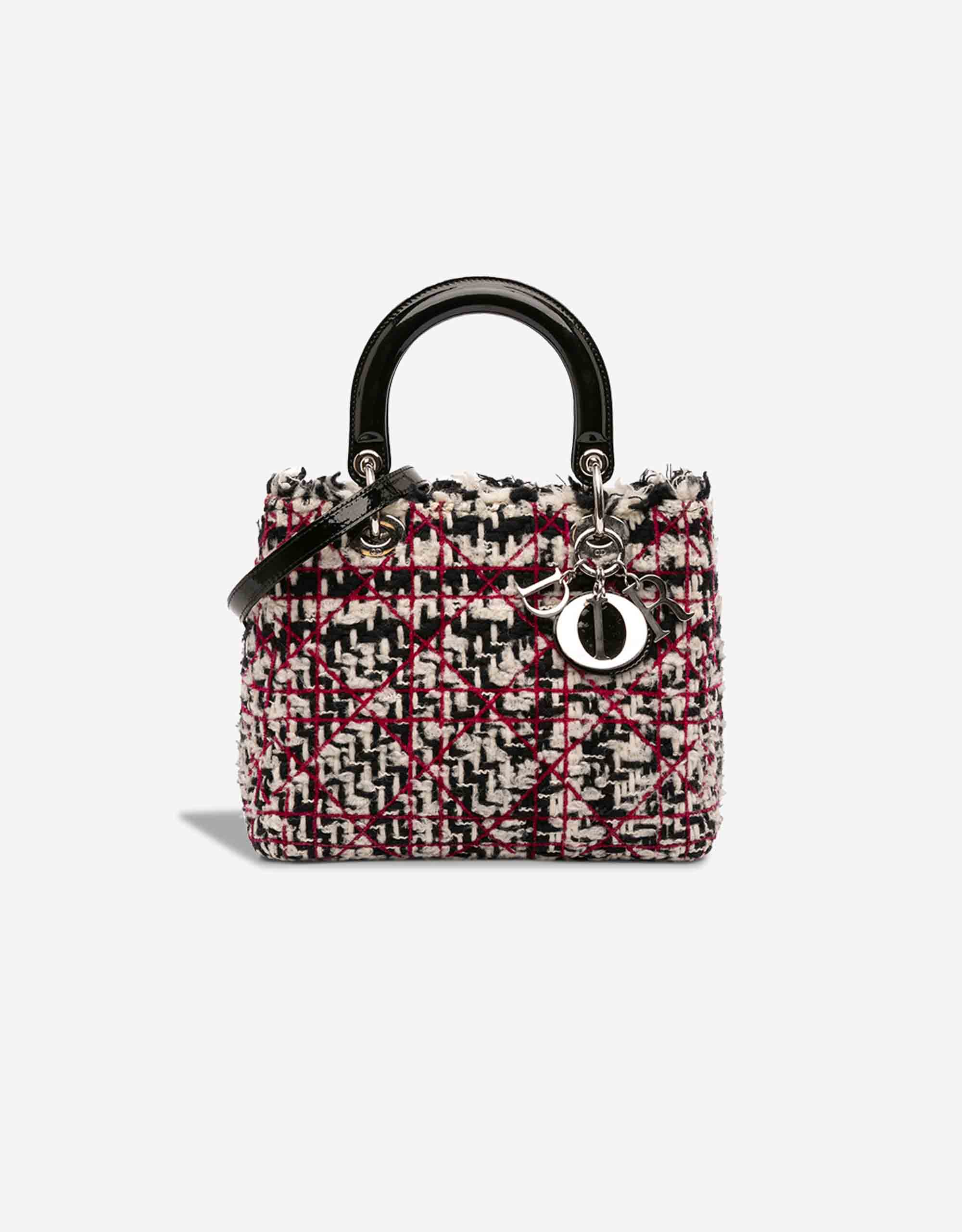 Dior Lady mittelgroße Tasche Tweed / Lackleder Schwarz / Weiß / Rot – Ansicht 1