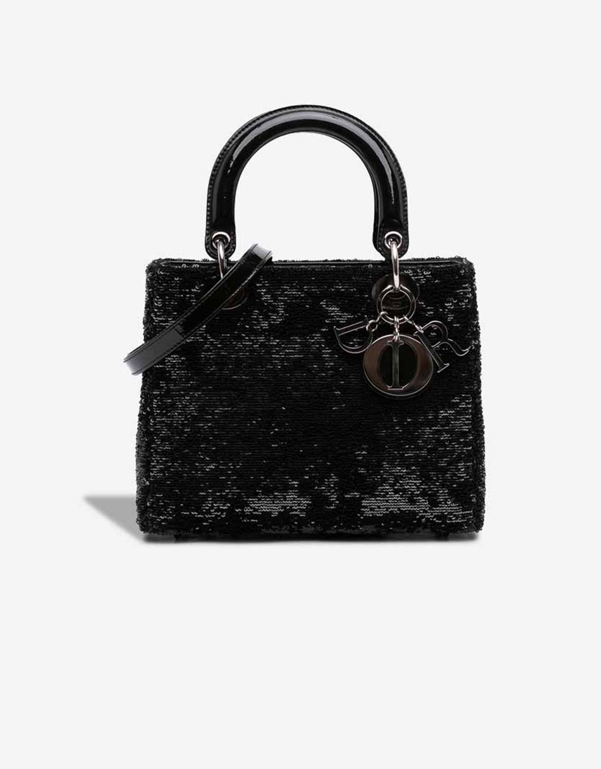 Dior Lady mittelgroße Tasche Pailletten / Lackleder Black – Ansicht 1